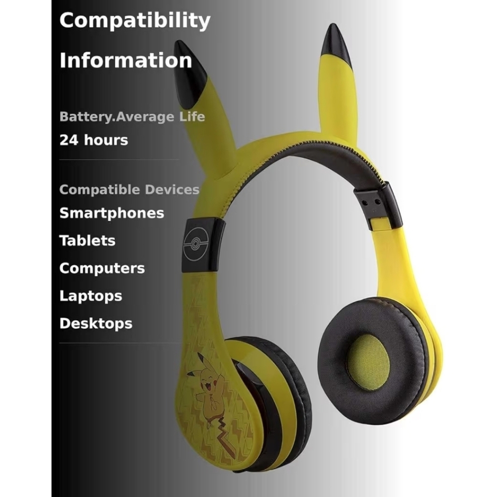 Pokemon Kids Bluetooth Headphones, Wireless Headphones with Microphone - Picture 3 of 5